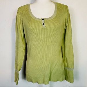 Y2K Axcess Size Large L Green Ribbed Sweater Long Sleeve Stretch Scoop Neck
